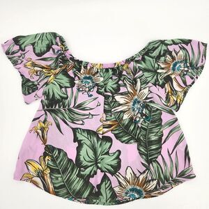 J Crew Off Shoulder Blouse Top Womens Size 0 Tropical Floral Leaf Print Vacay